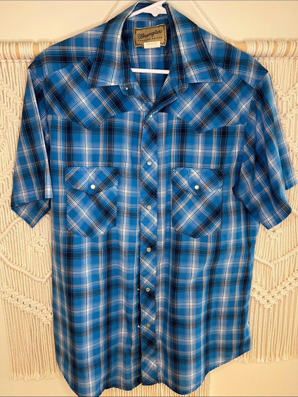 Wrangler Blue Plaid Short-Sleeve Western Button-Down Shirt
